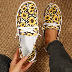 Floral Leopard Pattern Canvas Lace Up Walking Shoes