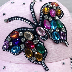 Butterfly Patch Y2K Baseball Cap Rhinestone Pink Dad Hat