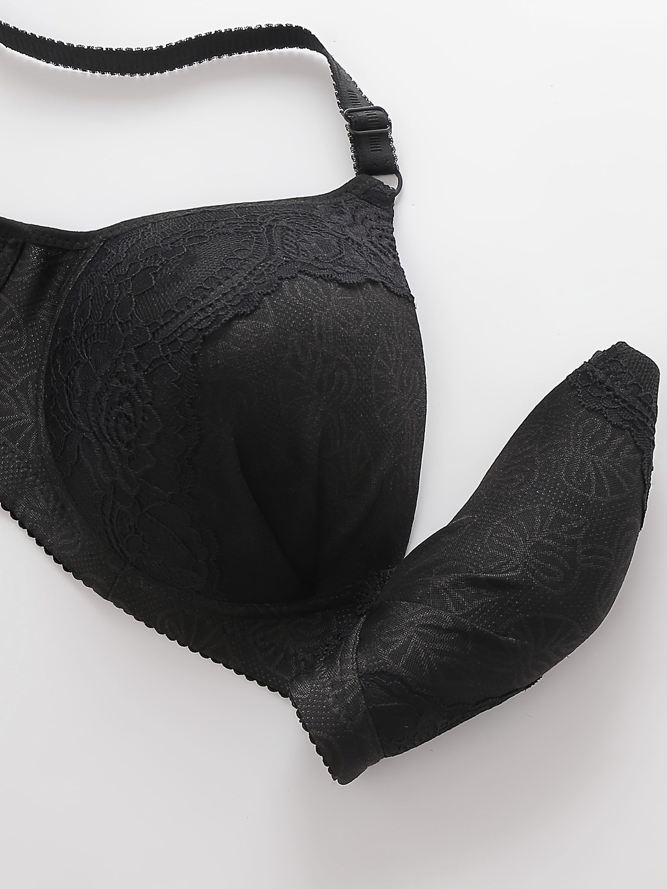 Plus Size Leaf Print Lace Applique Wireless Bra