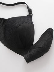 Plus Size Leaf Print Lace Applique Wireless Bra
