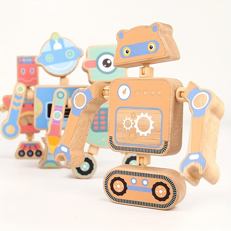 Wooden Snap Robots Toy Set for Kids 3+