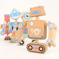 Wooden Snap Robots Toy Set for Kids 3+