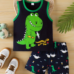 Boys Dinosaur Graphic Tank Top & Shorts Set for Summer