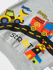 Boys Cartoon Car Print Crewneck Sweatshirt
