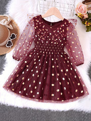 Girl's Golden Dot Long Sleeve Tunic Dress For Party