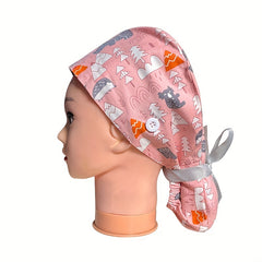 Cotton Work Cap Elastic Nurse Hat Lace Up Women Scrub Cap