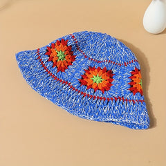 Boho Floral Crochet Bucket Hats Vintage Beanie For Women