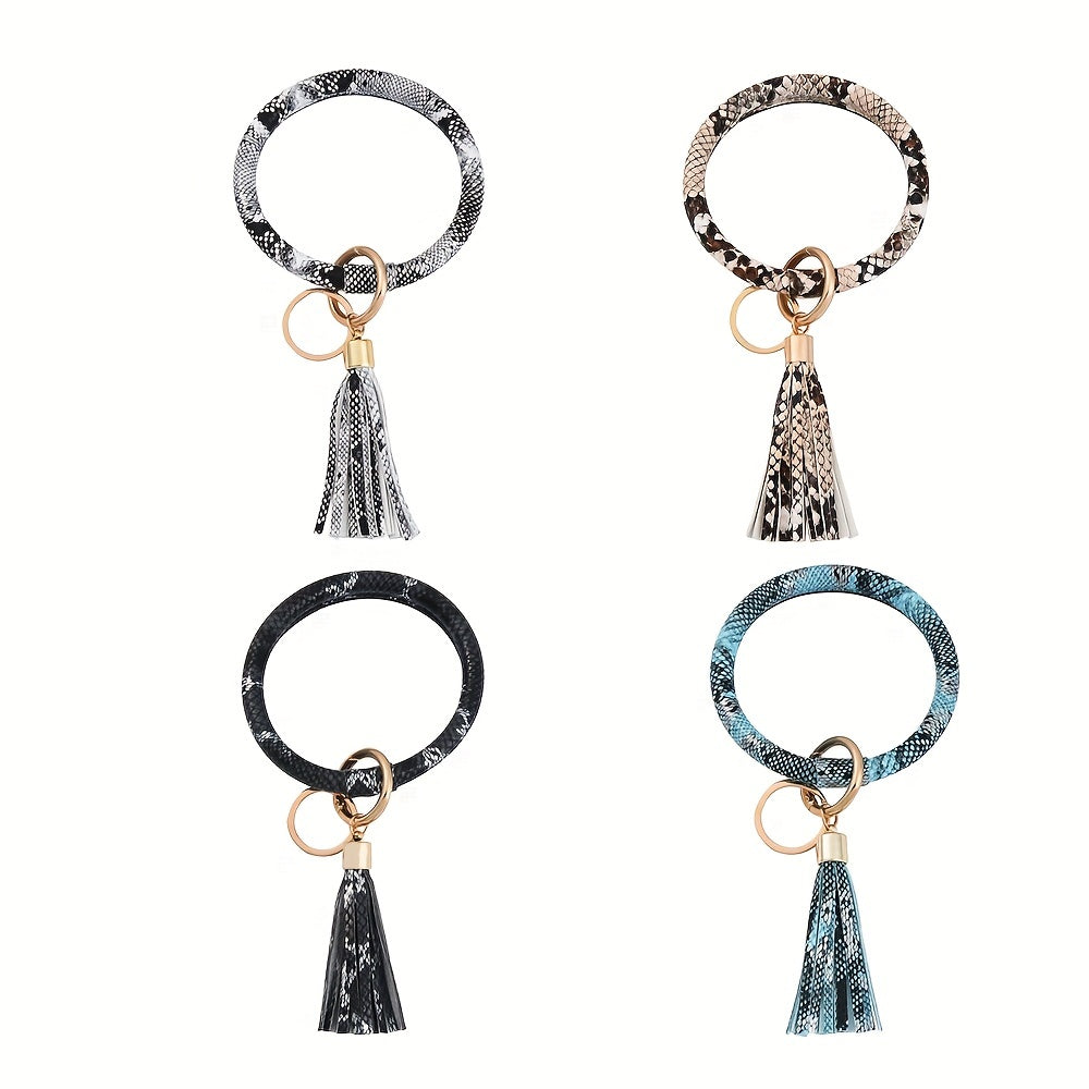 Circle Bracelets Keychain Women PU Leather Tassel Pendant