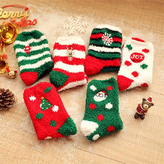 6 Pairs Christmas Fuzzy Socks Cozy Mid Tube Women's Stockings