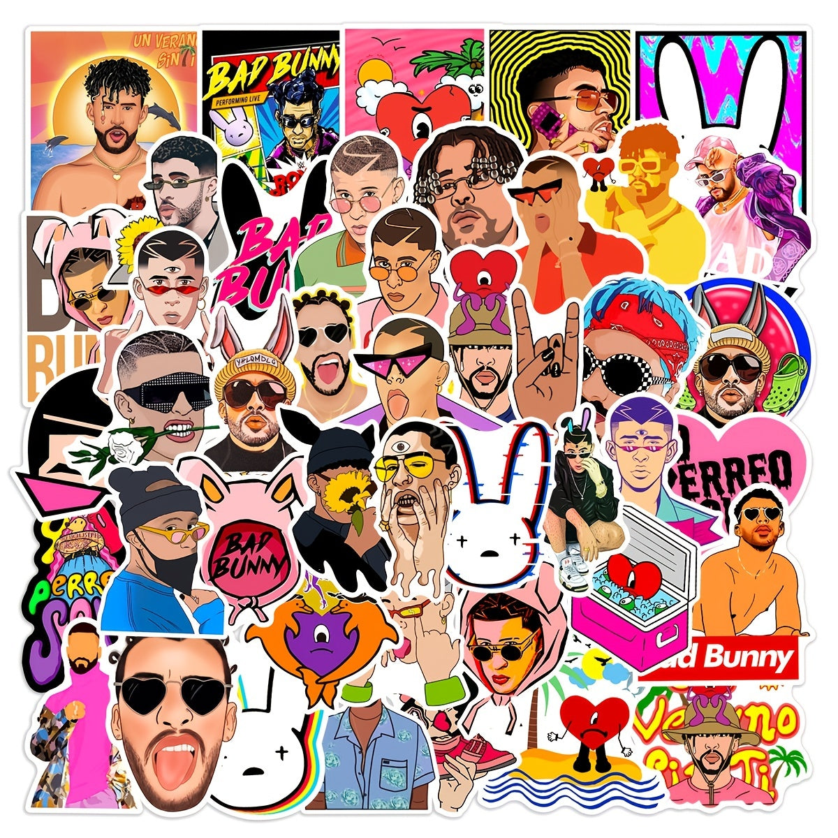 Bad Bunny Stickers 50 Pcs Vinyl Decals Laptop Skateboard Water Bottles Cars