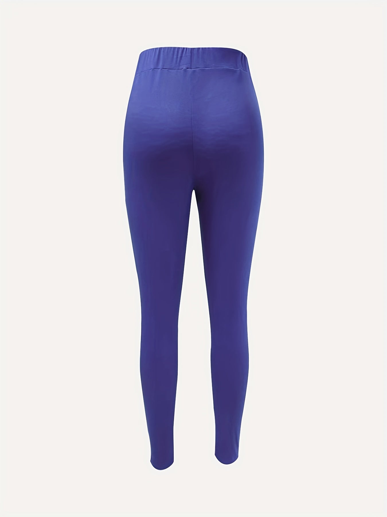 Solid Button Decor Carrot Pants Casual Slim Elastic Waist Pants