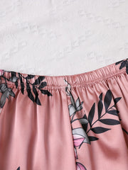 Floral Pajama Set Long Sleeve Top & Elastic Waistband Pants Women's Sleepwear