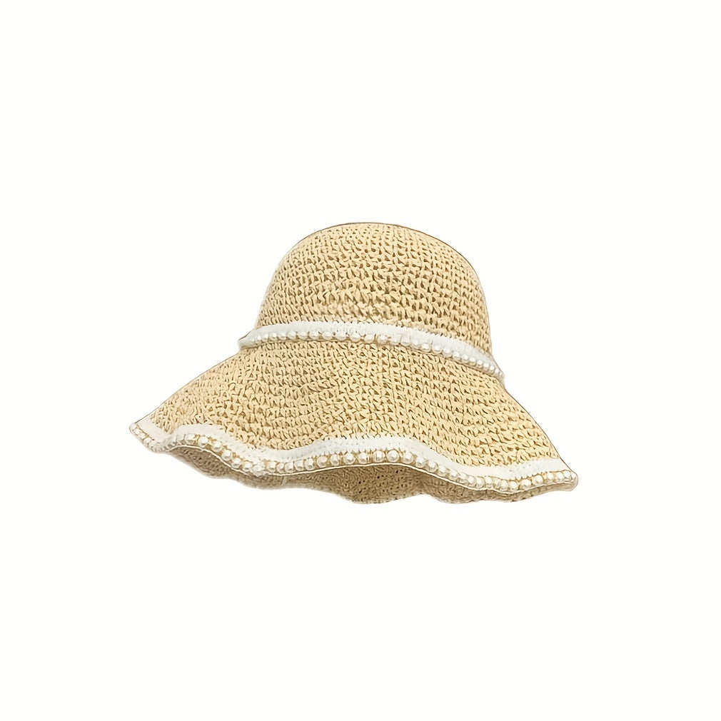 Crochet Bucket Hat with Faux Pearl Decor Sun Hat