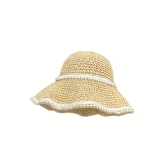 Crochet Bucket Hat with Faux Pearl Decor Sun Hat
