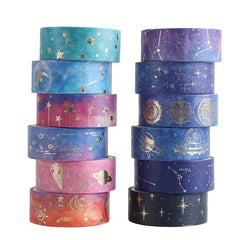 12pcs Starry Sky Washi Tape Set DIY Crafts Gift Wrapping Scrapbooking Supplies