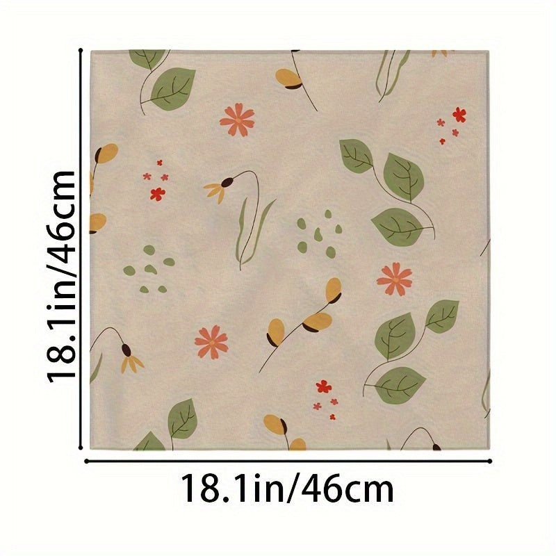 Floral Square Scarf with Green Leaves & Orange Flowers