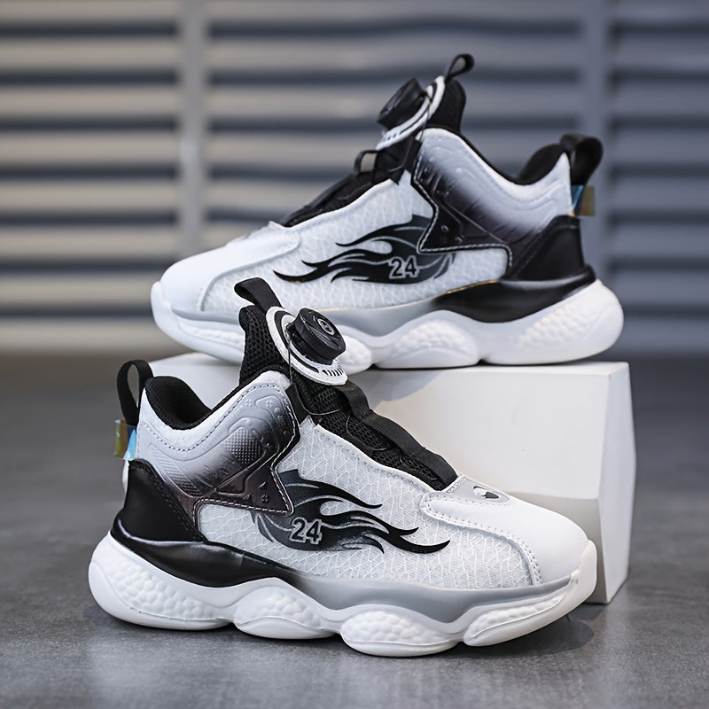 Boy's Basketball Shoes Rotating Buckle Soft Sole Casual Sneakers