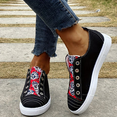Halloween Skull Pattern Slip On Skate Shoes Lightweight Canvas Sneakers