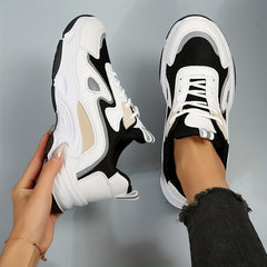Women's Colorblock Chunky Sneakers Lace Up Running Shoes