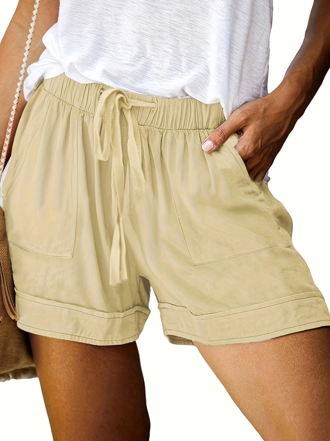 Drawstring High Rise Casual Shorts With Pockets