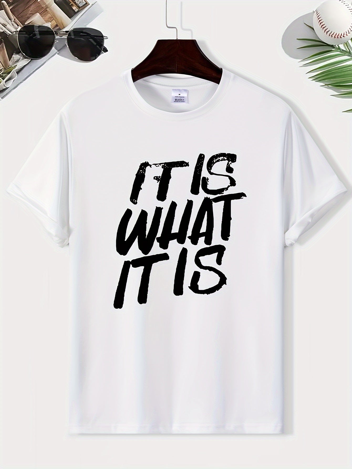 IT IS WHAT IT IS Print Men's Round Neck Tee Spring Summer Casual Top