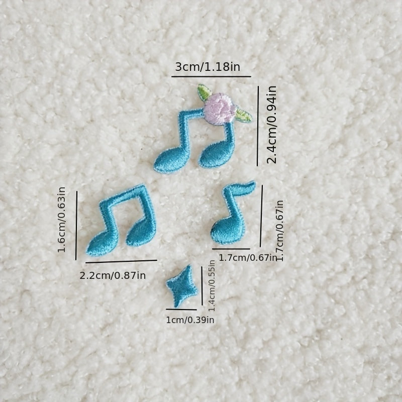 4pcs Music Notes Mixed Fabric Stickers DIY Creative Self-adhesive Stickers