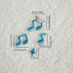 4pcs Music Notes Mixed Fabric Stickers DIY Creative Self-adhesive Stickers