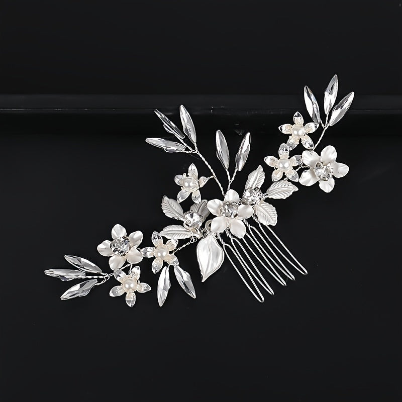 Crystal Bride Wedding Hair Comb with Pearl Bridal Side Combs