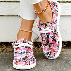 Floral & Skull Canvas Shoes Lace Up Low Top Halloween Sneakers