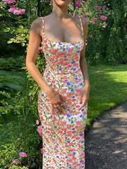 Floral Print Bodycon Spaghetti Dress Sexy Backless Cami Dress Women's Clothing
