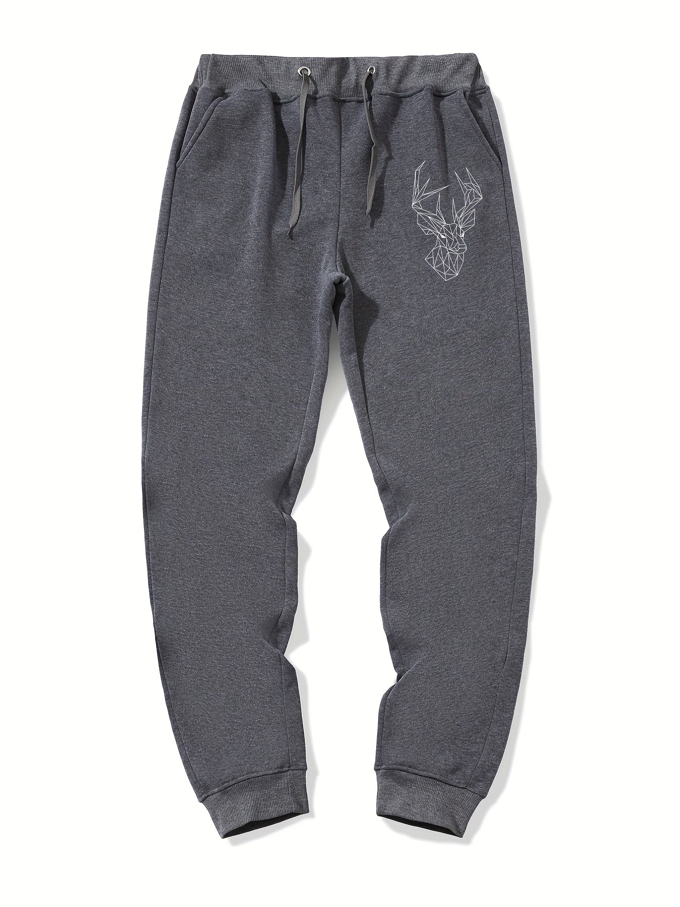 Geometric Deer Pattern Drawstring Joggers Men's Sweatpants