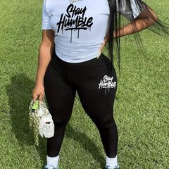 Slogan Print Top & Leggings Set