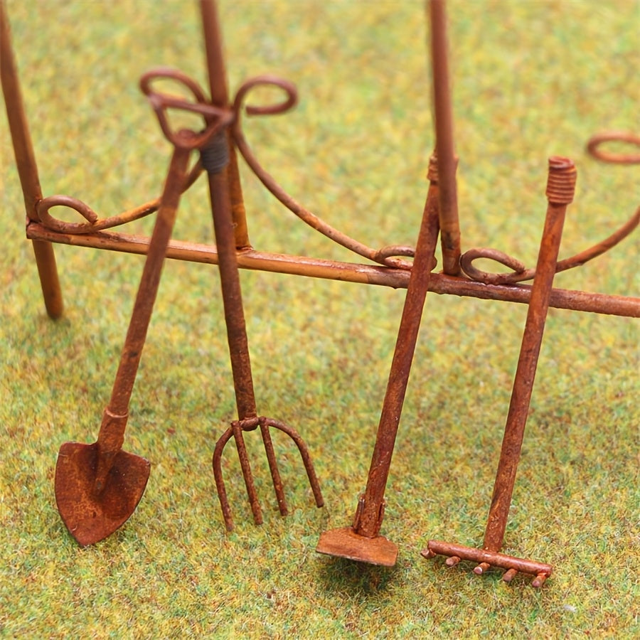 Rustic Garden Tools Set Metal Landscaping Dollhouse Model DIY Gift