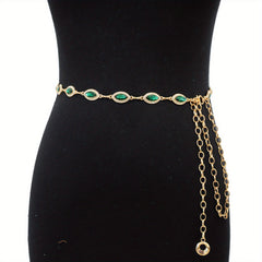 Golden Waist Chain Crystal Rhinestone Boho Body Chain Belt for Women