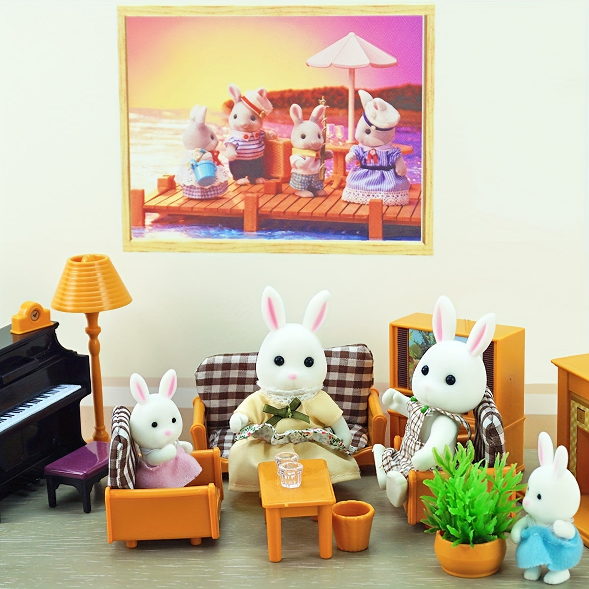Forest Animal Family Doll House Furniture Mini Toy Set
