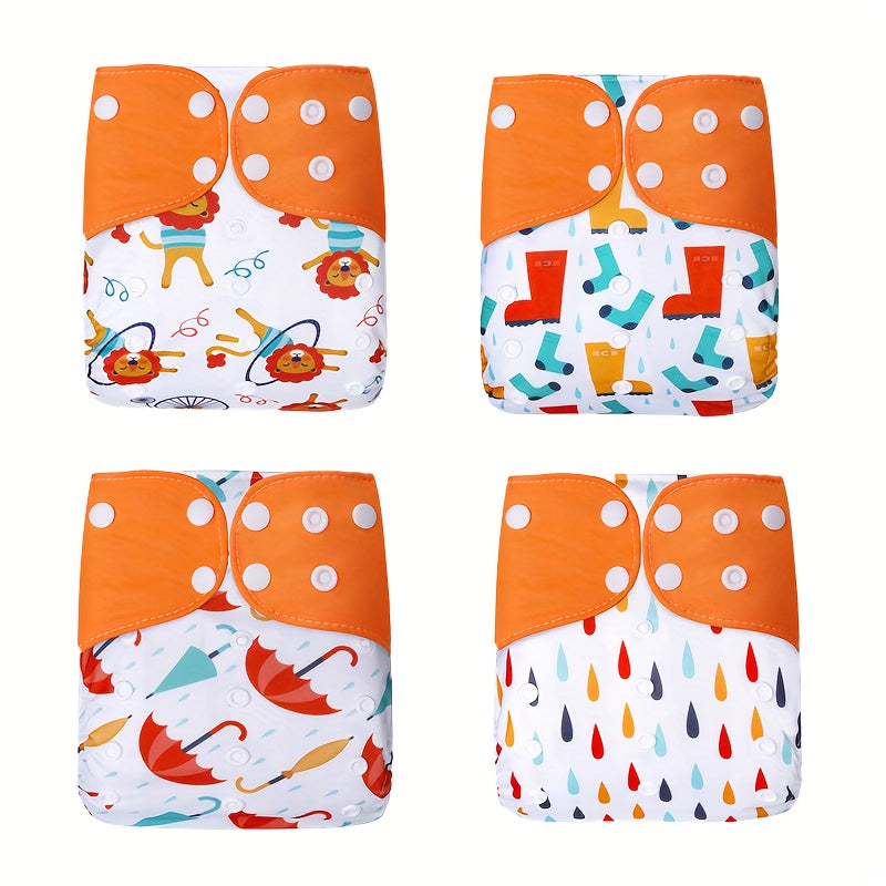 4pcs Washable Cloth Diapers For Boys Girls Adjustable Nappy with Inserts