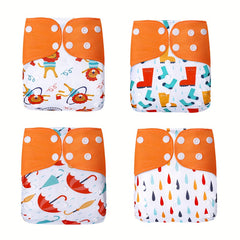 4pcs Washable Cloth Diapers For Boys Girls Adjustable Nappy with Inserts