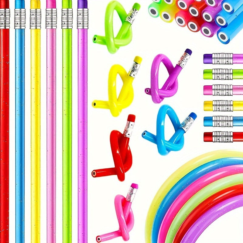 6pcs Colorful Magic Bending Pencils Neon Colors with Erasers