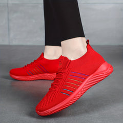 Women's Striped Running Shoes Lace Up Breathable Casual Sneakers
