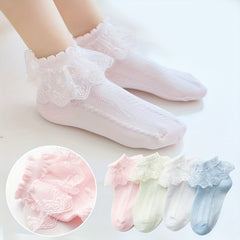 4 Pairs Sweet Princess Lace Ruffled Socks Wedding Dance Girls Kids Love Mesh