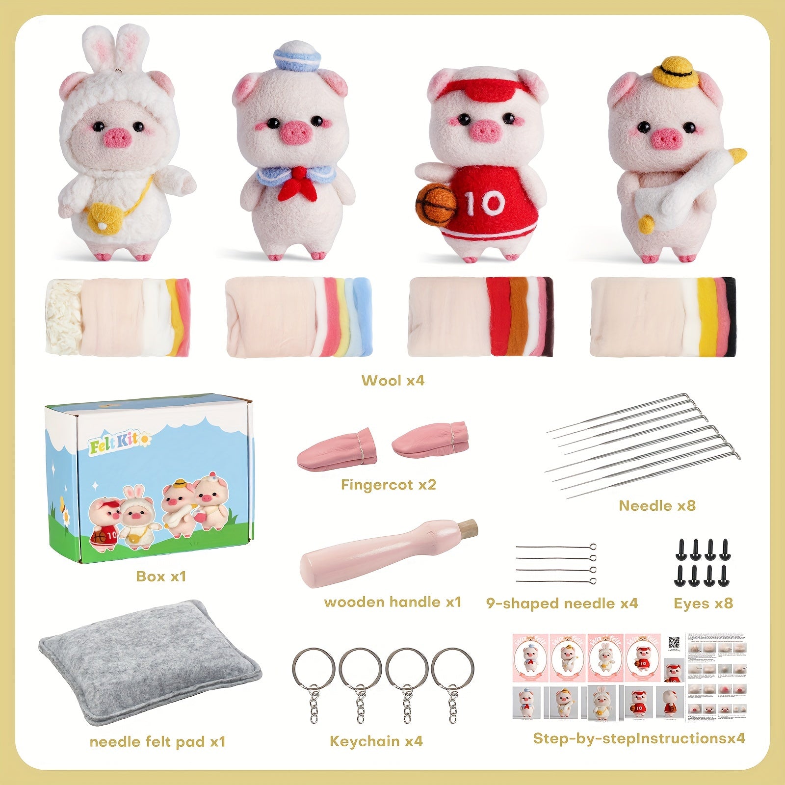 4pcs English Product Doll Wool Felt DIY Pack