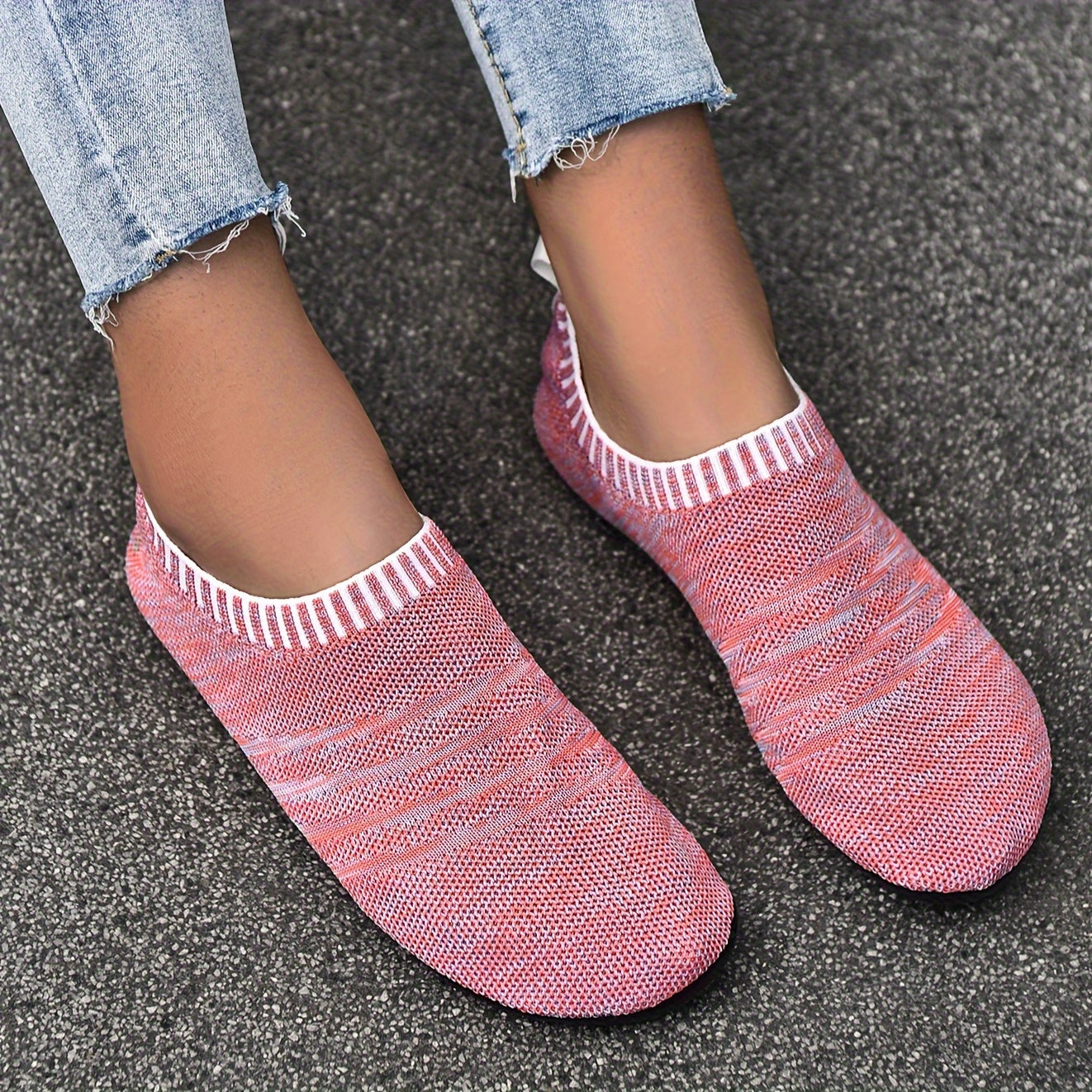 Women's Knit Indoor Sock Slippers Comfy Round Toe Anti-skid House Shoes