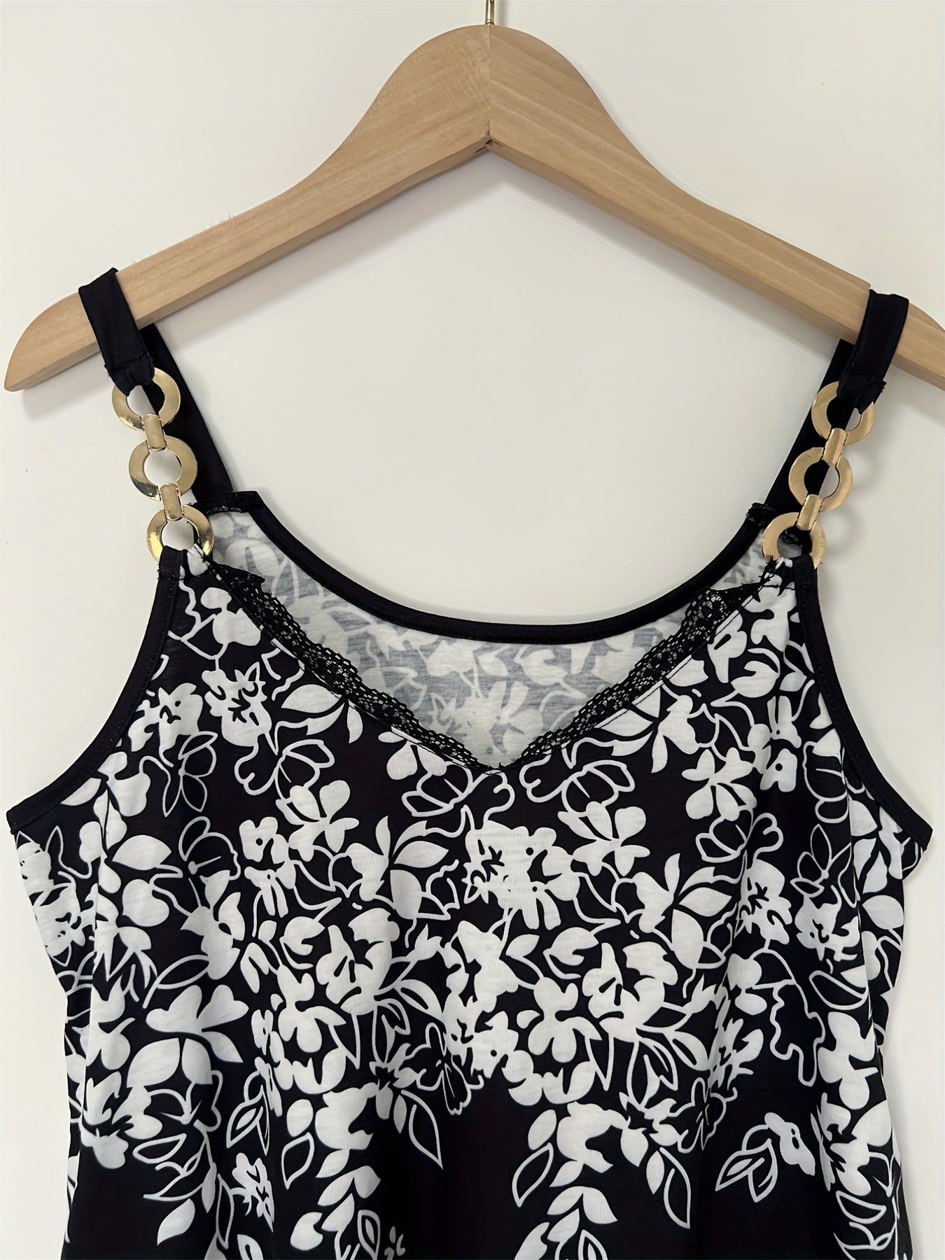 Floral Print Lace Cami Top V Neck Sleeveless Summer Top