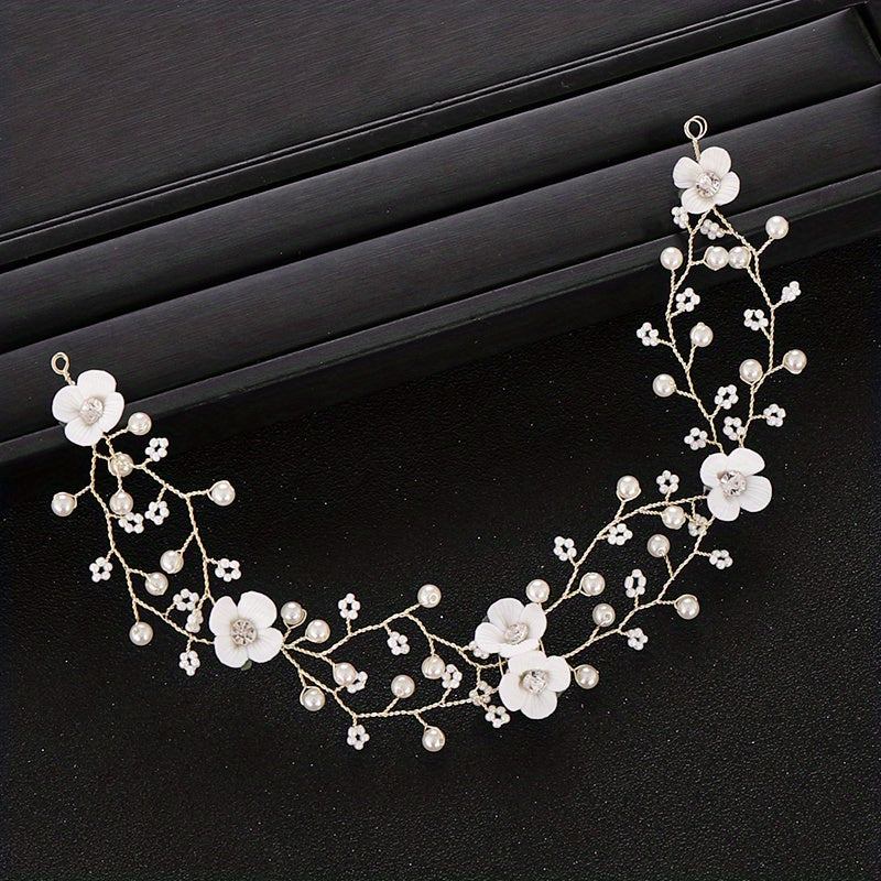 Flower Tiara Pearl Headband Wedding Hair Accessories Prom Headdress