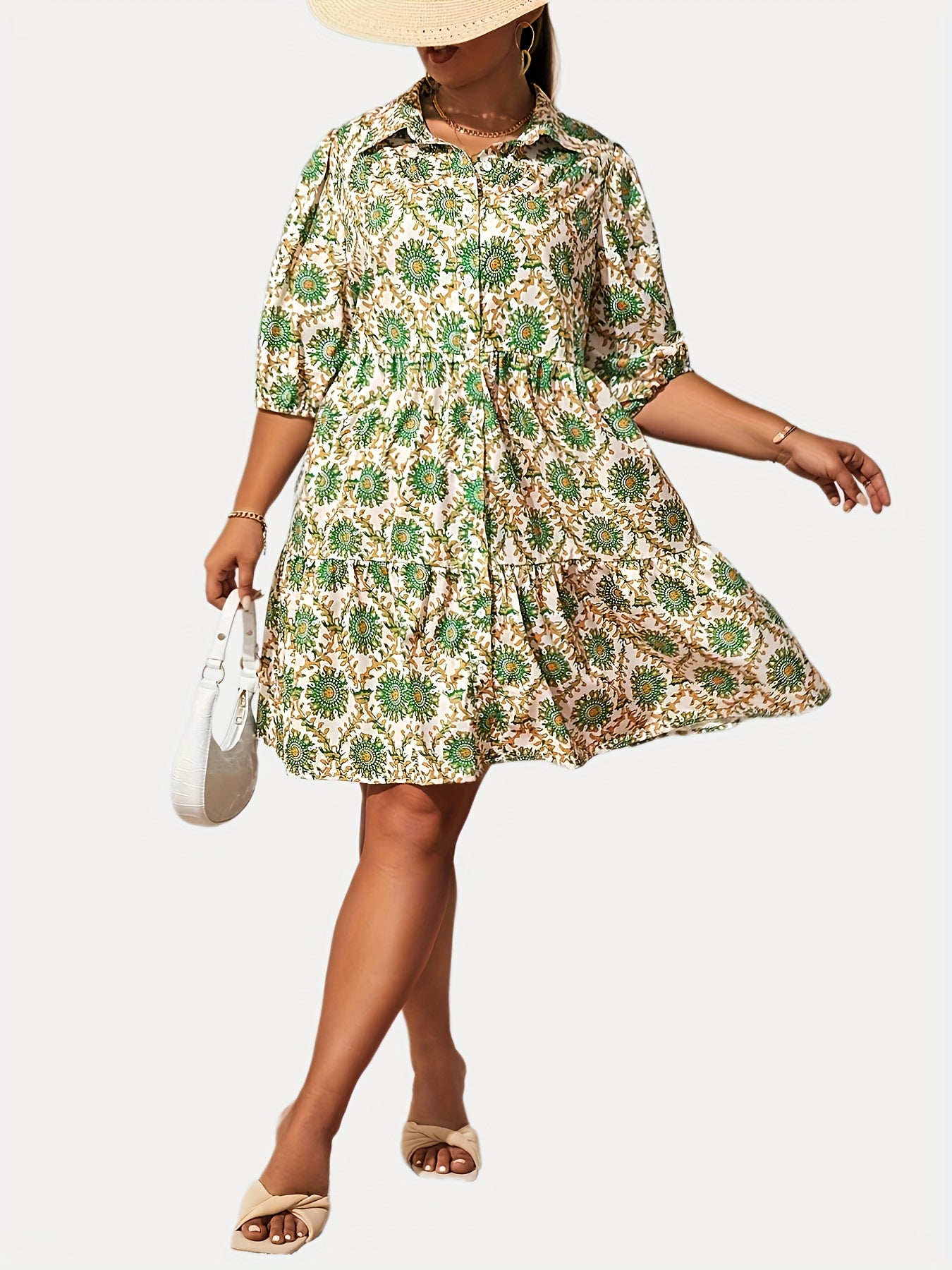 Floral Print Button-Up Maxi Dress with Puff Sleeves