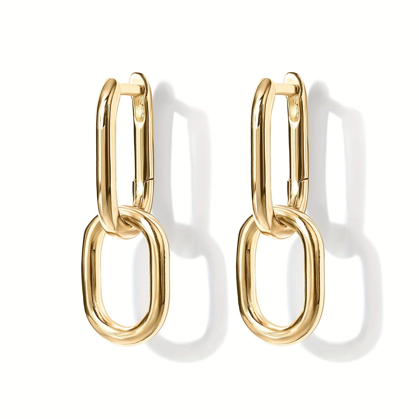 Golden Silvery Square Link Chain Dangle Earrings