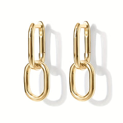 Golden Silvery Square Link Chain Dangle Earrings