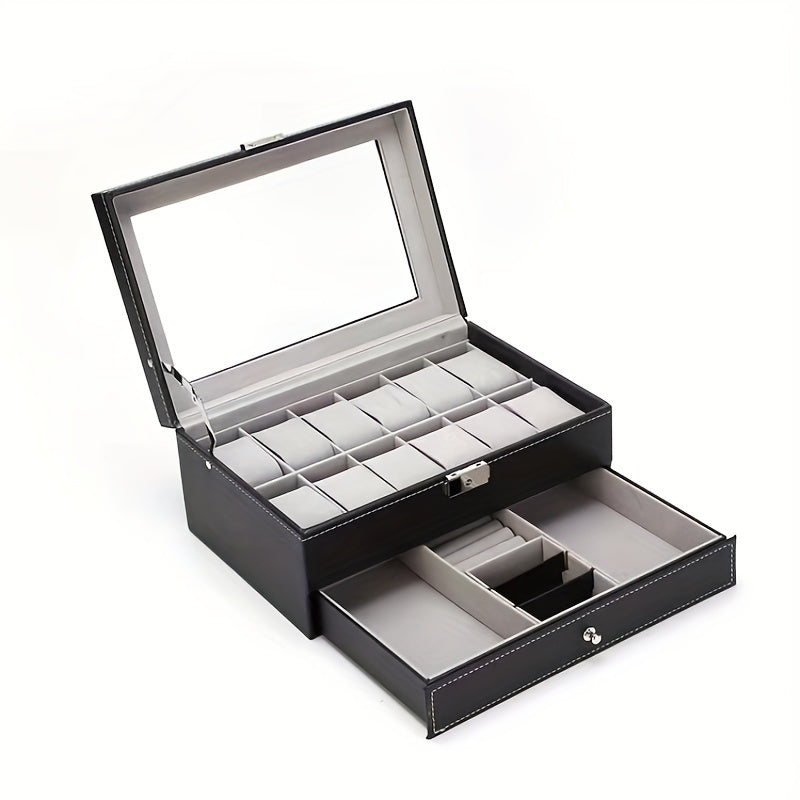 Double Layer Leather Watch Storage Box with 12 Slot