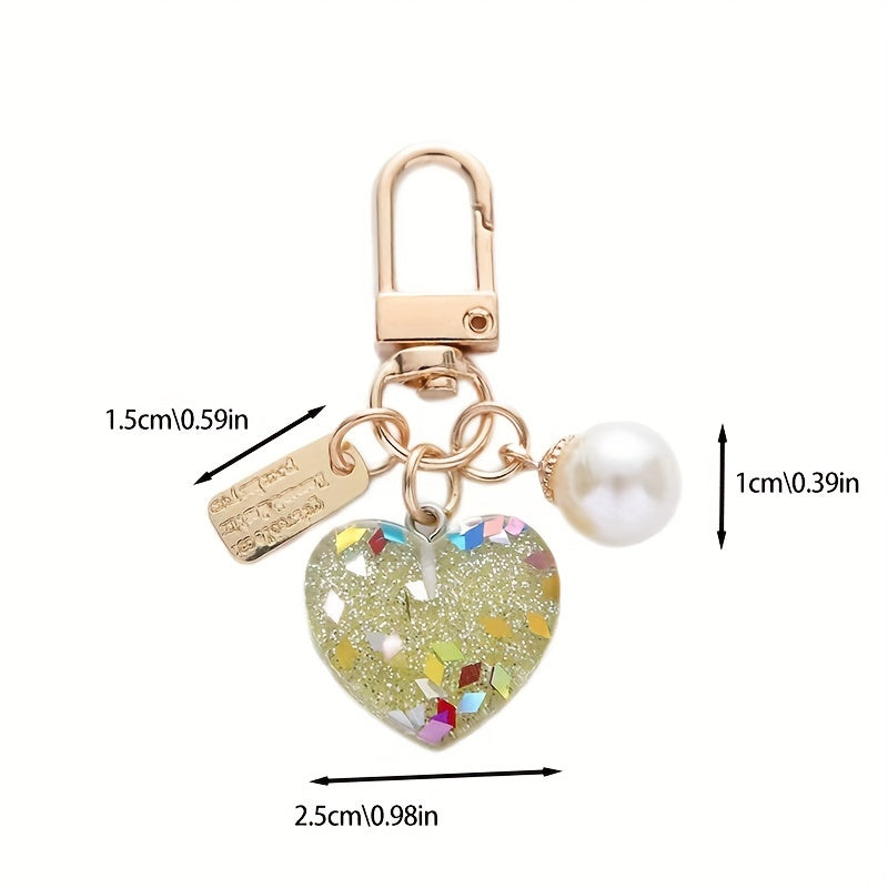 Heart Shape Keychain With Love Heart Shaped Pearl - Perfect Birthday Gift