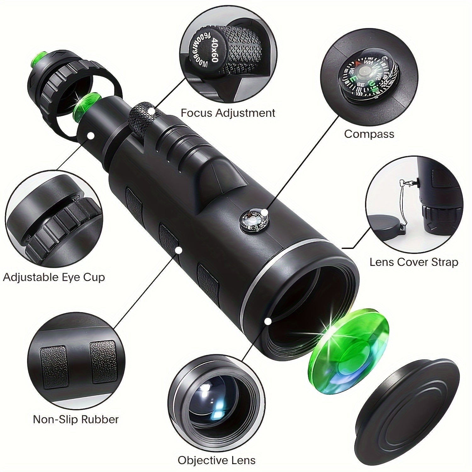 40x60 Monocular Telescope BAK4 Prism Waterproof for Camping Bird Watching